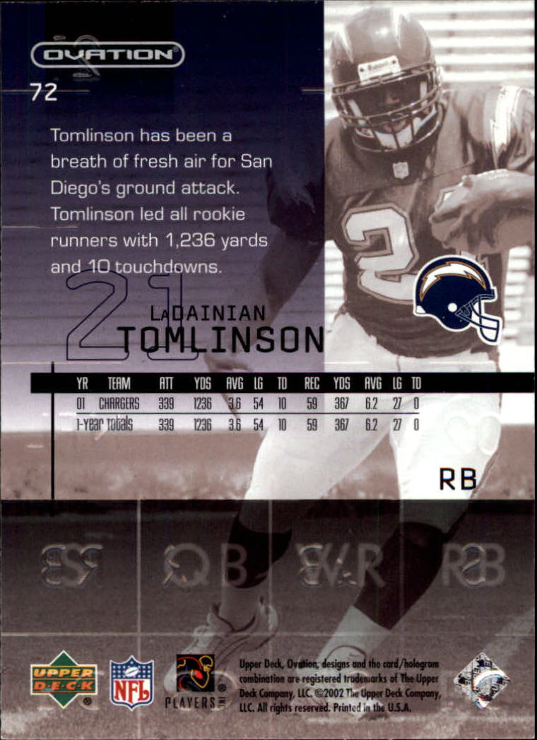2002 Upper Deck Ovation #72 LaDainian Tomlinson back image