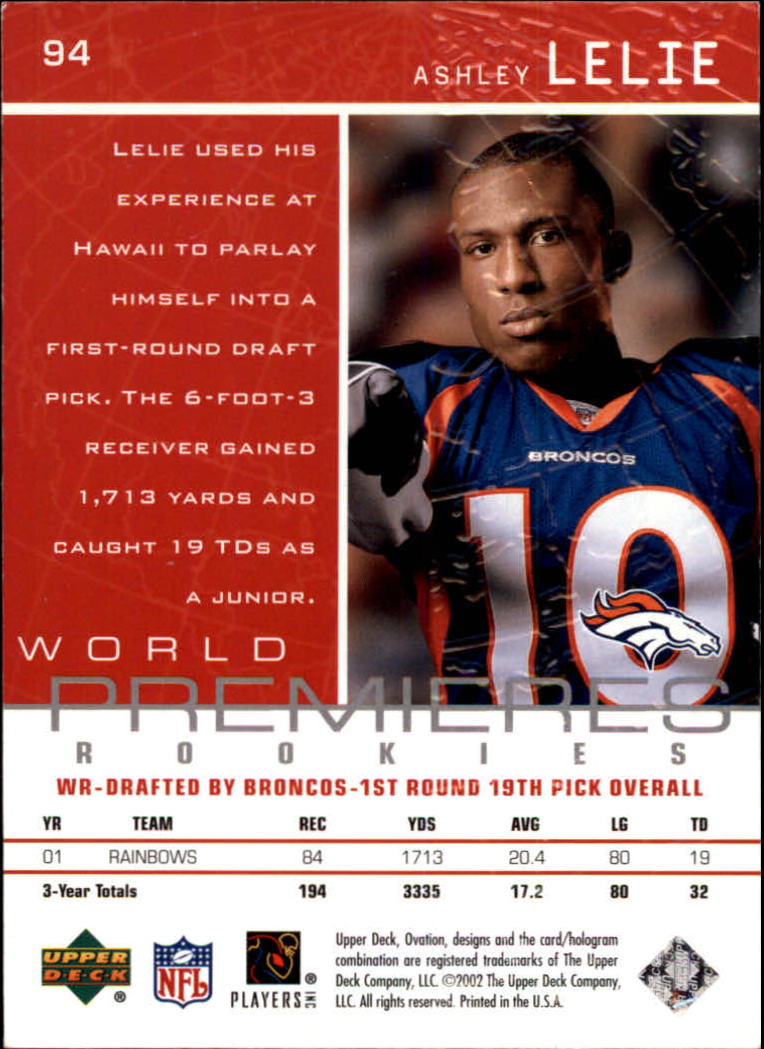 2002 Ovation (Upper Deck) Football Cards - Picture 59 of 63