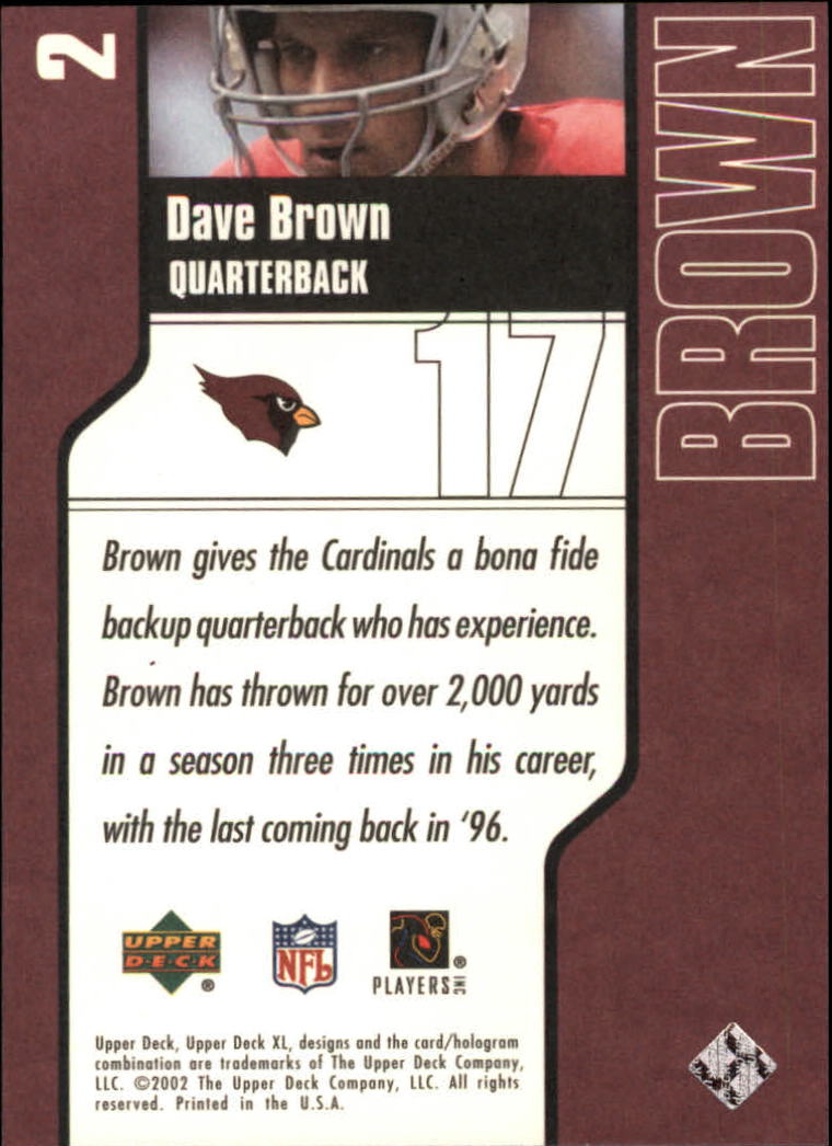 2002 Upper Deck XL #2 Dave Brown back image