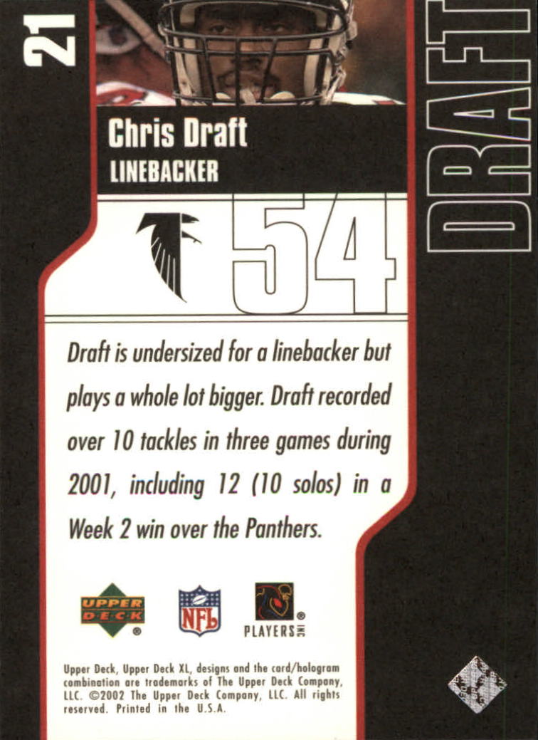 2002 Upper Deck XL #21 Chris Draft RC back image