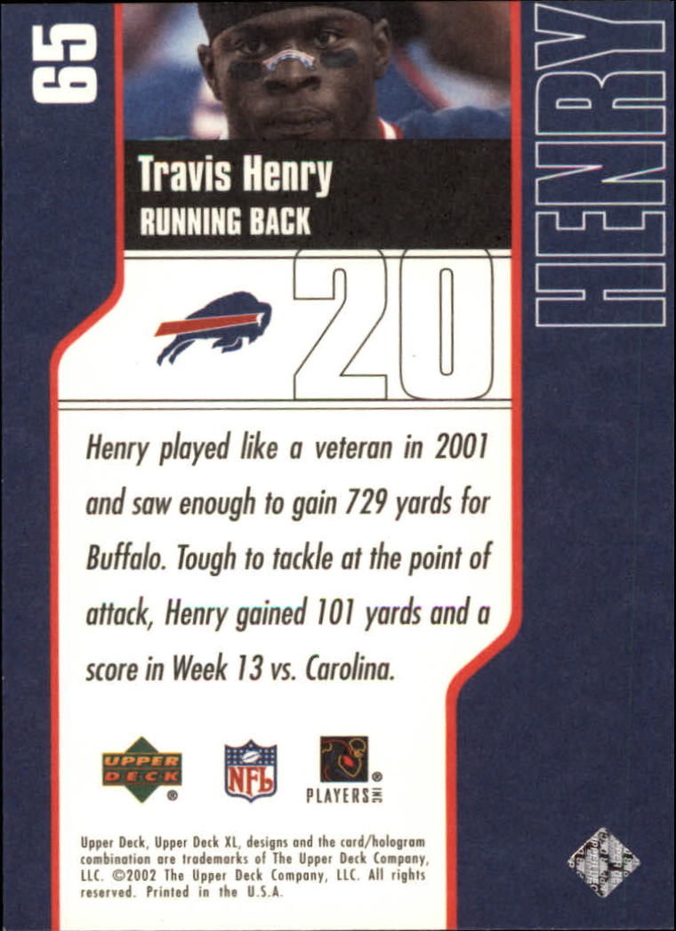 2002 Upper Deck XL #65 Travis Henry back image