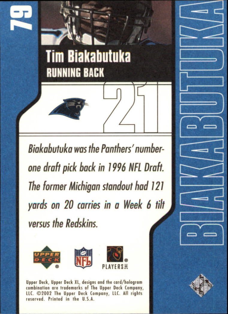 2002 Upper Deck XL #79 Tim Biakabutuka back image