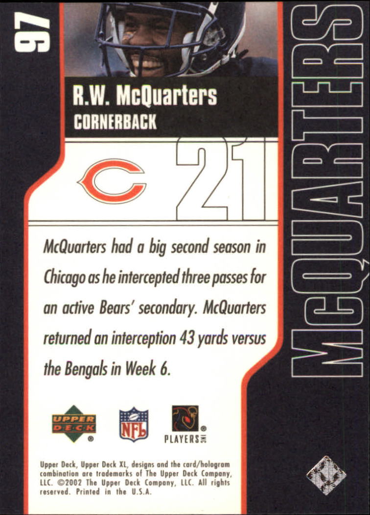 2002 Upper Deck XL #97 R.W. McQuarters back image