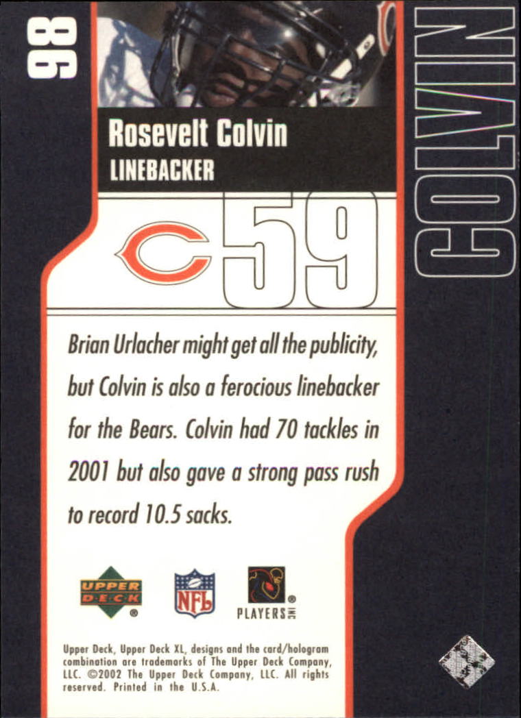 2002 Upper Deck XL #98 Rosevelt Colvin RC back image