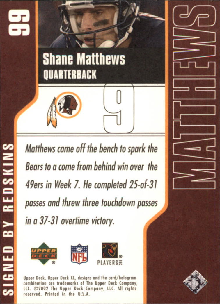 2002 Upper Deck XL #99 Shane Matthews back image