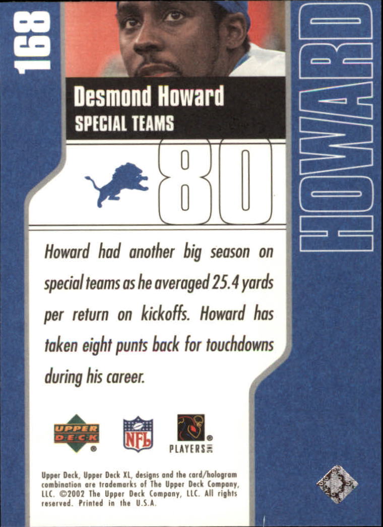 2002 Upper Deck XL #168 Desmond Howard back image