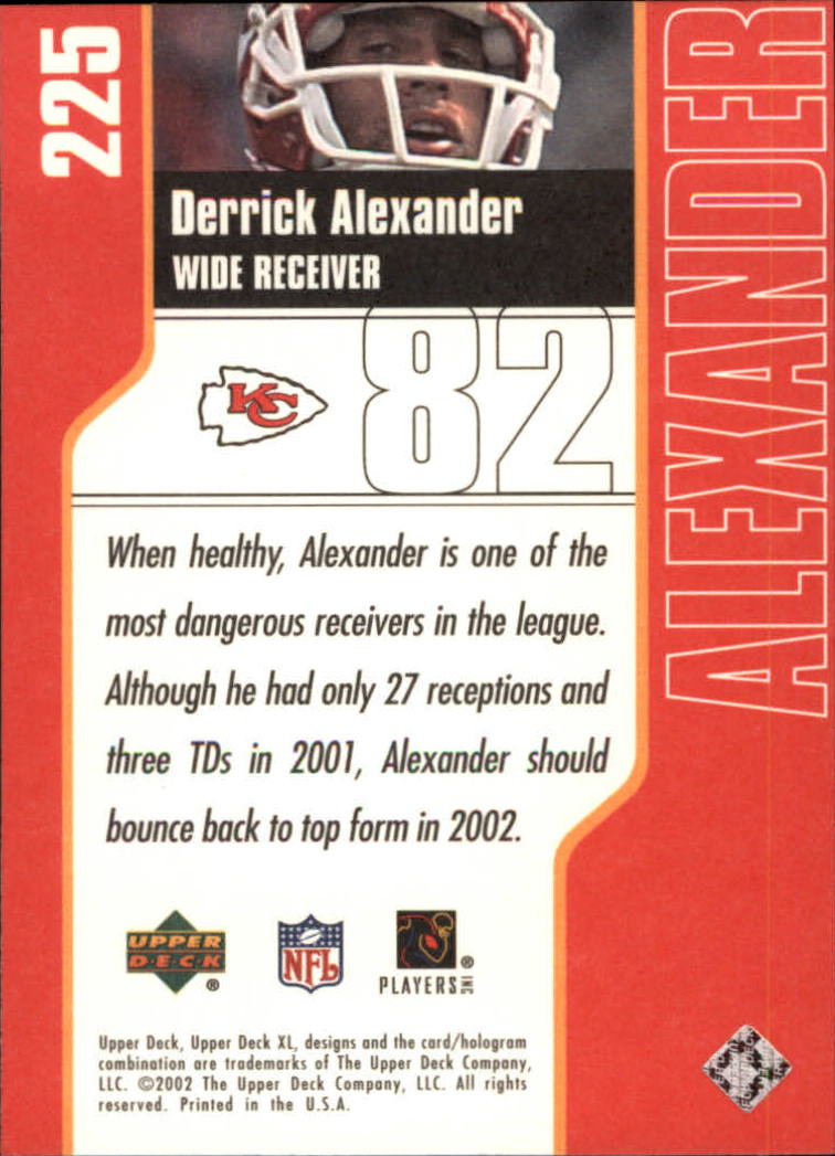 2002 Upper Deck XL #225 Derrick Alexander back image