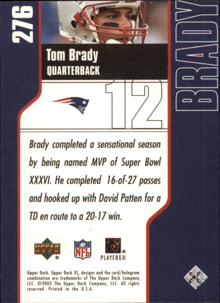 2002 Upper Deck XL #276 Tom Brady back image