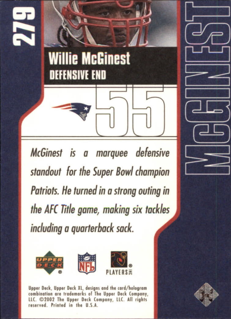 2002 XL (Upper Deck) Football "Main Set" Cards #16 to #300 - Picture 297 of 315
