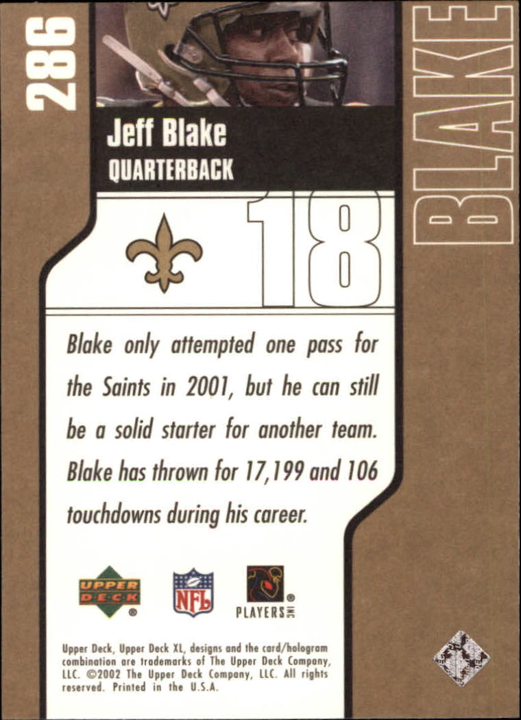 2002 Upper Deck XL #286 Jeff Blake back image