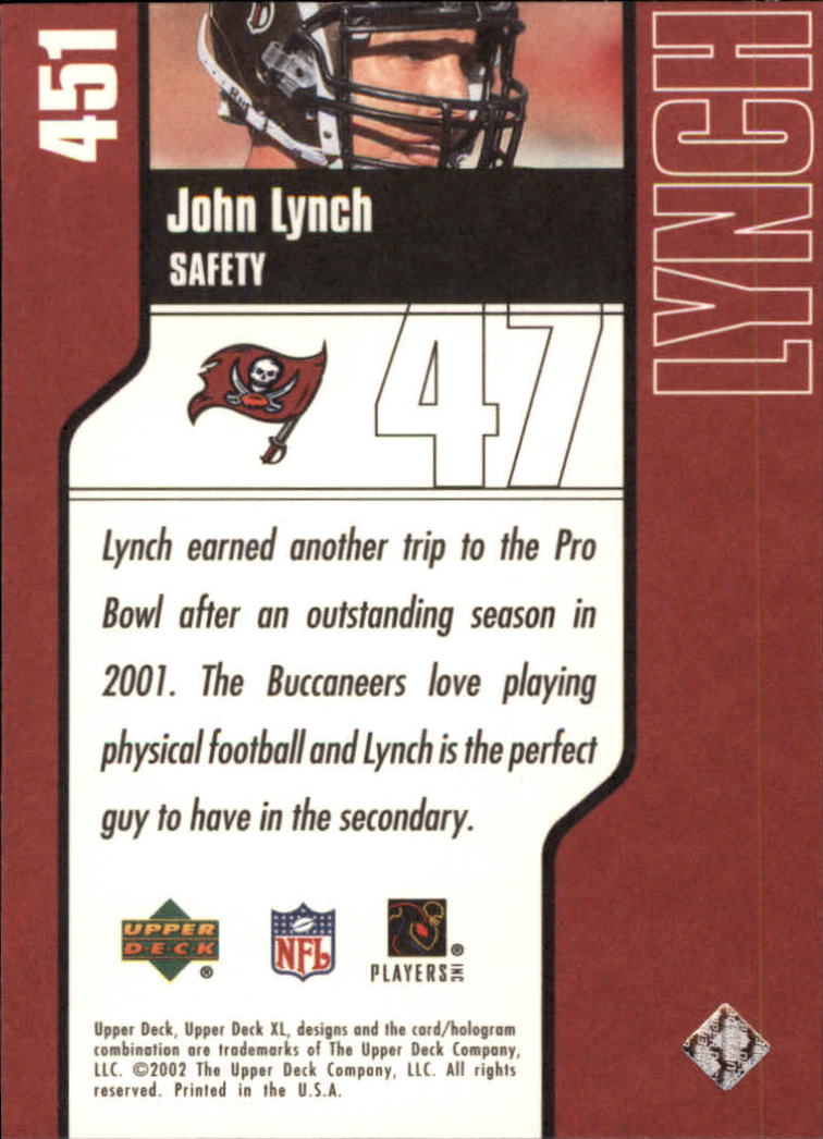 2002 Upper Deck XL #451 John Lynch back image