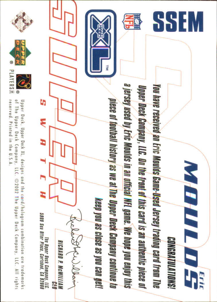 2002 Upper Deck XL Super Swatch Jerseys #SSEM Eric Moulds/800 back image