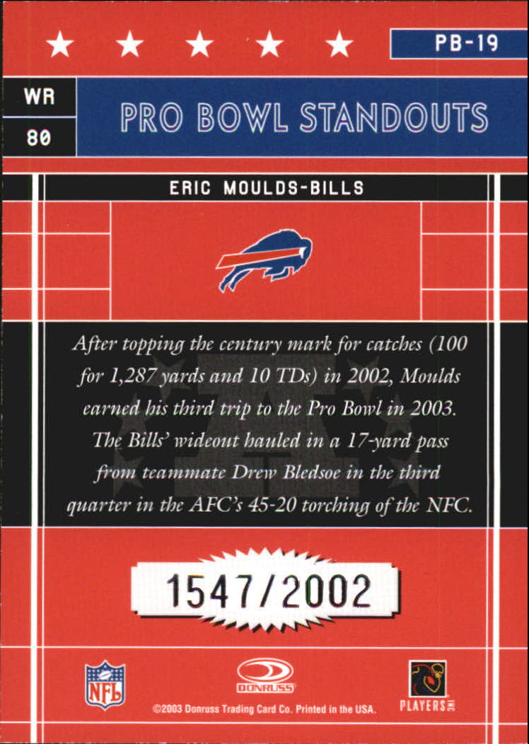 2003 Donruss Elite Pro Bowl Standouts #PB19 Eric Moulds back image