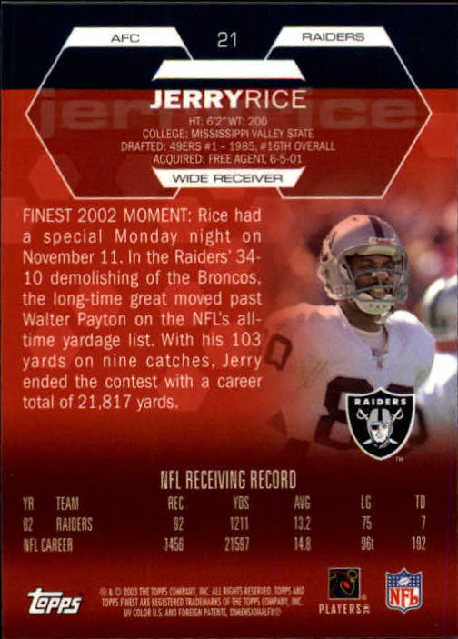 Jerry Rice cards (2000-2022) 49ers Raiders - You Choose - Bild 132 von 227