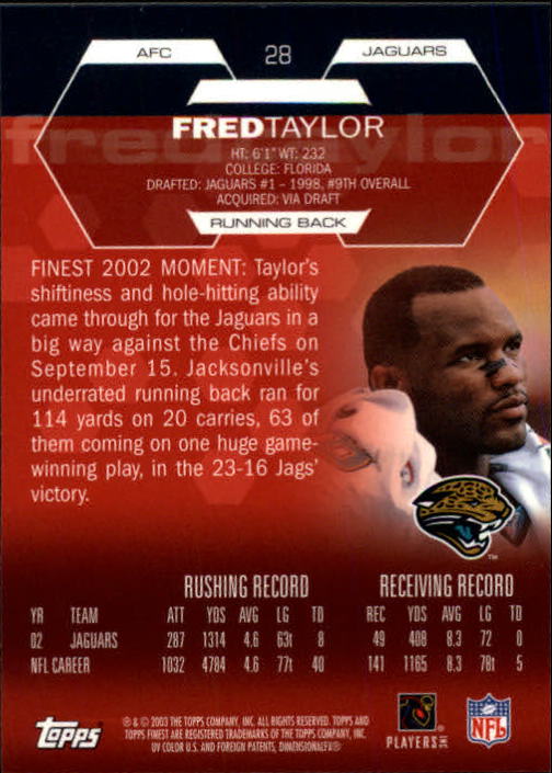 2003 Finest #28 Fred Taylor back image