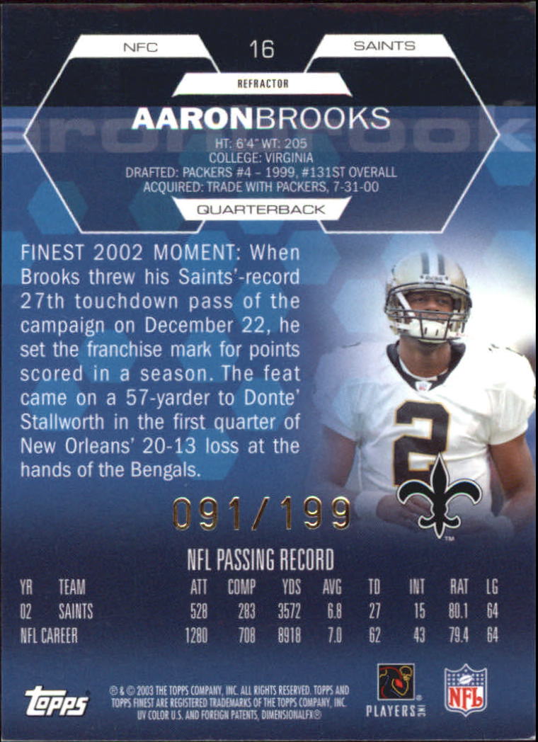 2003 Finest Refractors #16 Aaron Brooks back image
