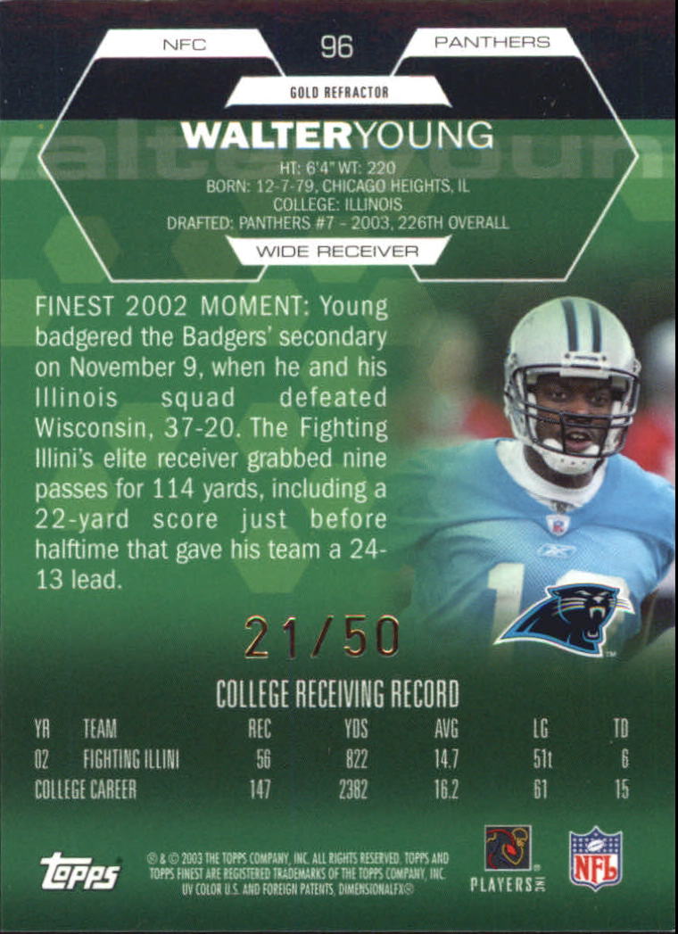 2003 Finest Gold Refractors #96 Walter Young