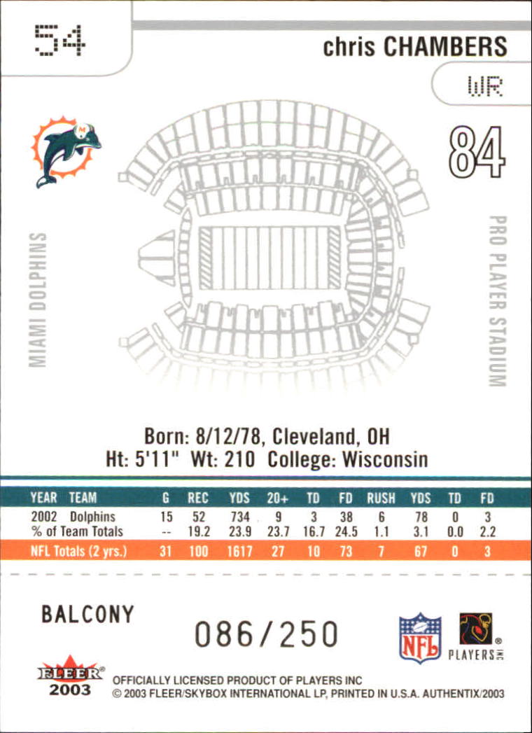 2003 Fleer Authentix Balcony #54 Chris Chambers back image