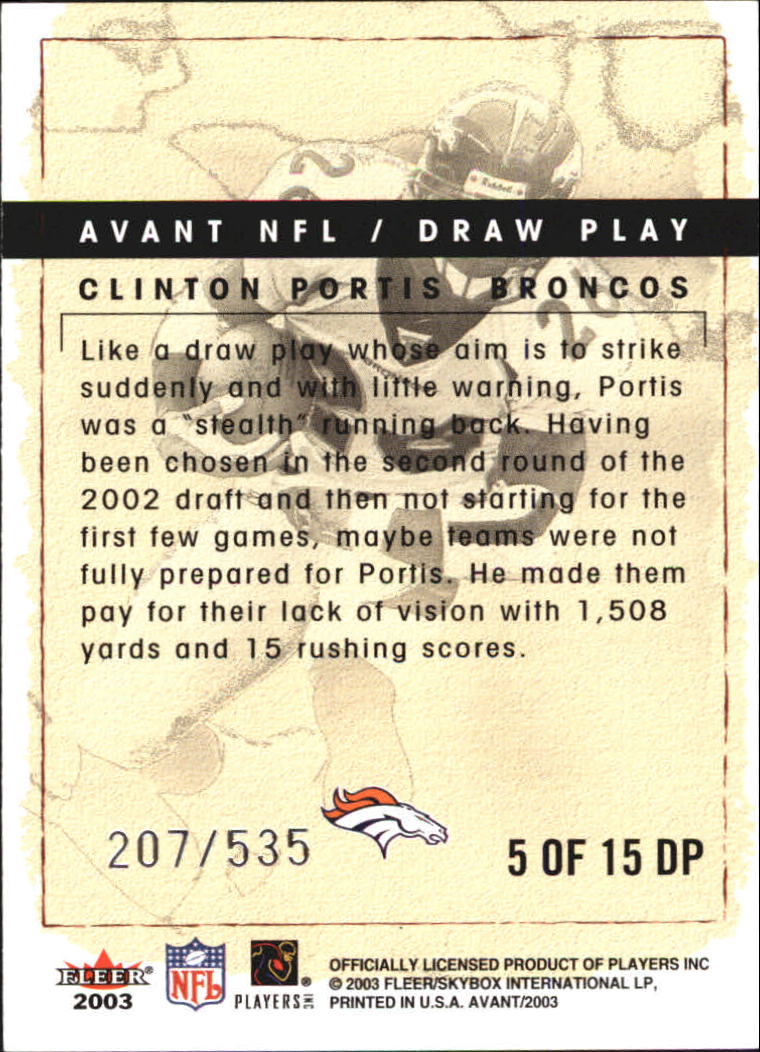2003 Fleer Avant Draw Play #5 Clinton Portis back image