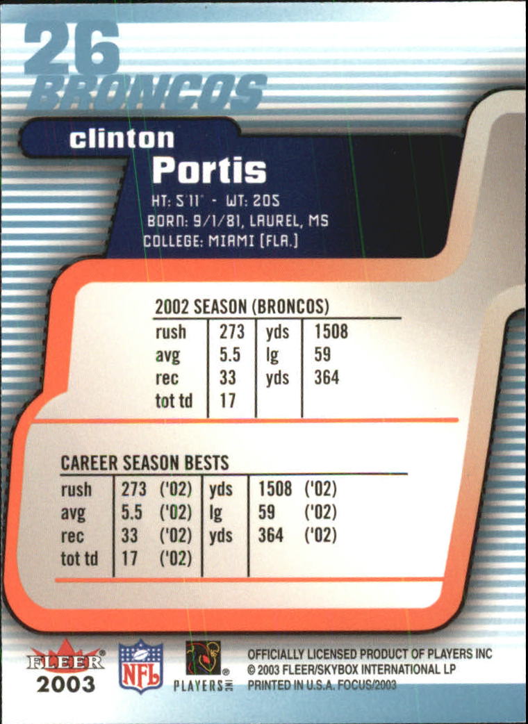 2003 Fleer Focus #26 Clinton Portis back image