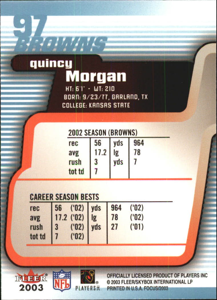 2003 Fleer Focus #97 Quincy Morgan back image