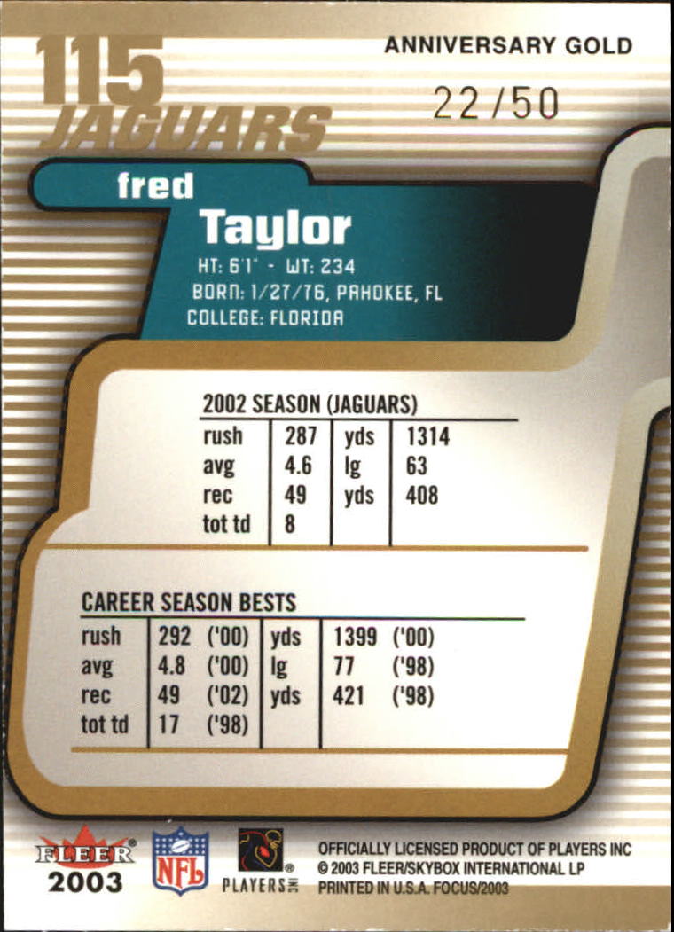 2003 Fleer Focus Anniversary Gold #115 Fred Taylor back image