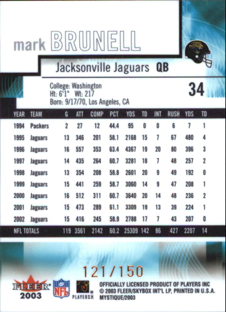 2003 Fleer Mystique Gold #34  Mark Brunell