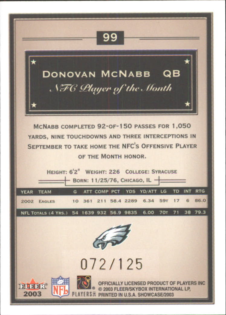 2003 Fleer Showcase Legacy #99 Donovan McNabb AC back image