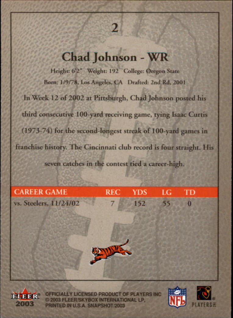 2003 Fleer Snapshot #2 Chad Johnson back image