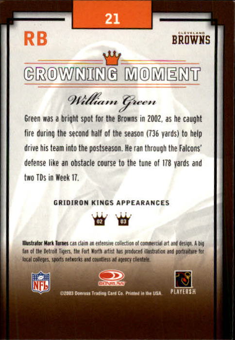 2003 Gridiron Kings #21 William Green back image