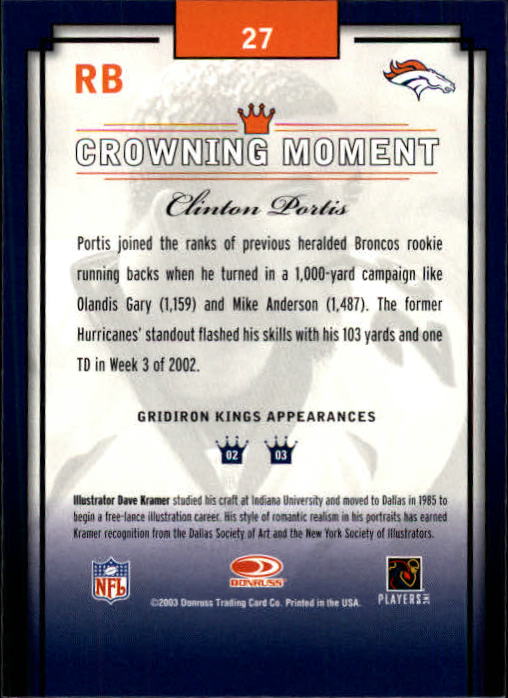 2003 Gridiron Kings #27 Clinton Portis back image