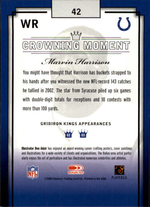 2003 Gridiron Kings #42 Marvin Harrison back image