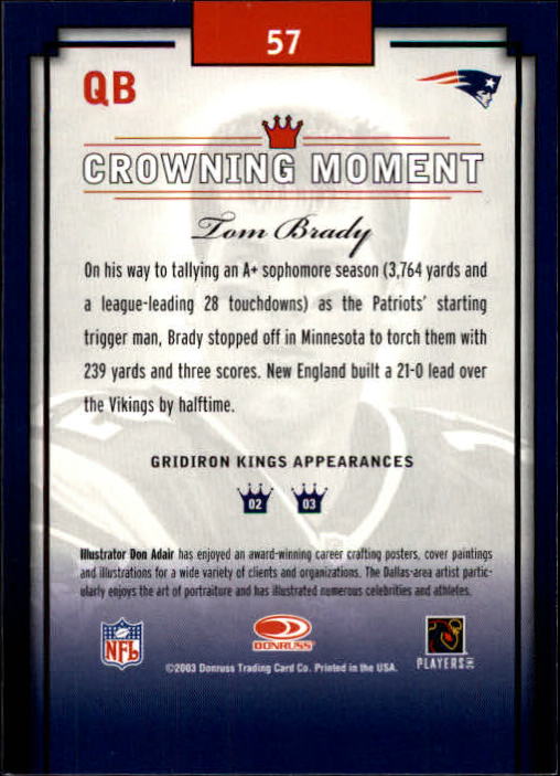 2003 Gridiron Kings #57 Tom Brady back image