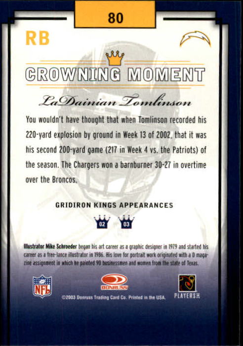 2003 Gridiron Kings #80 LaDainian Tomlinson back image