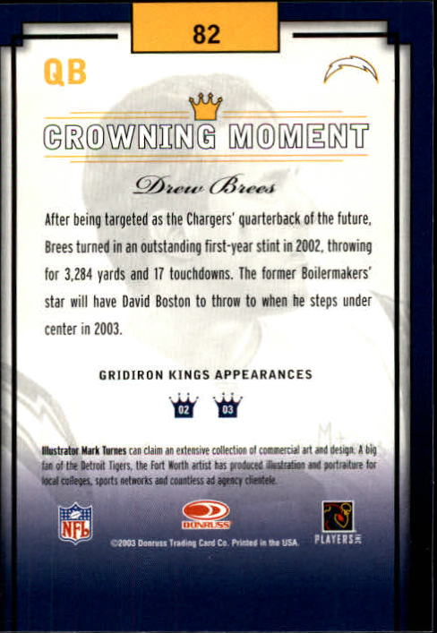 2003 Gridiron Kings #82 Drew Brees back image