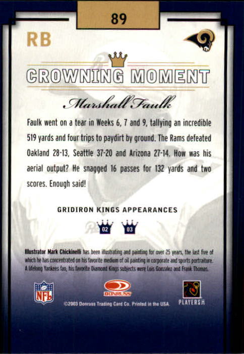 2003 Gridiron Kings #89 Marshall Faulk back image