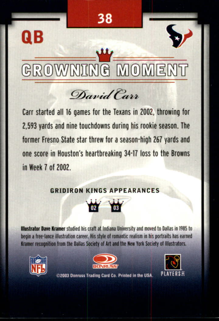 2003 Gridiron Kings Bronze #38 David Carr back image