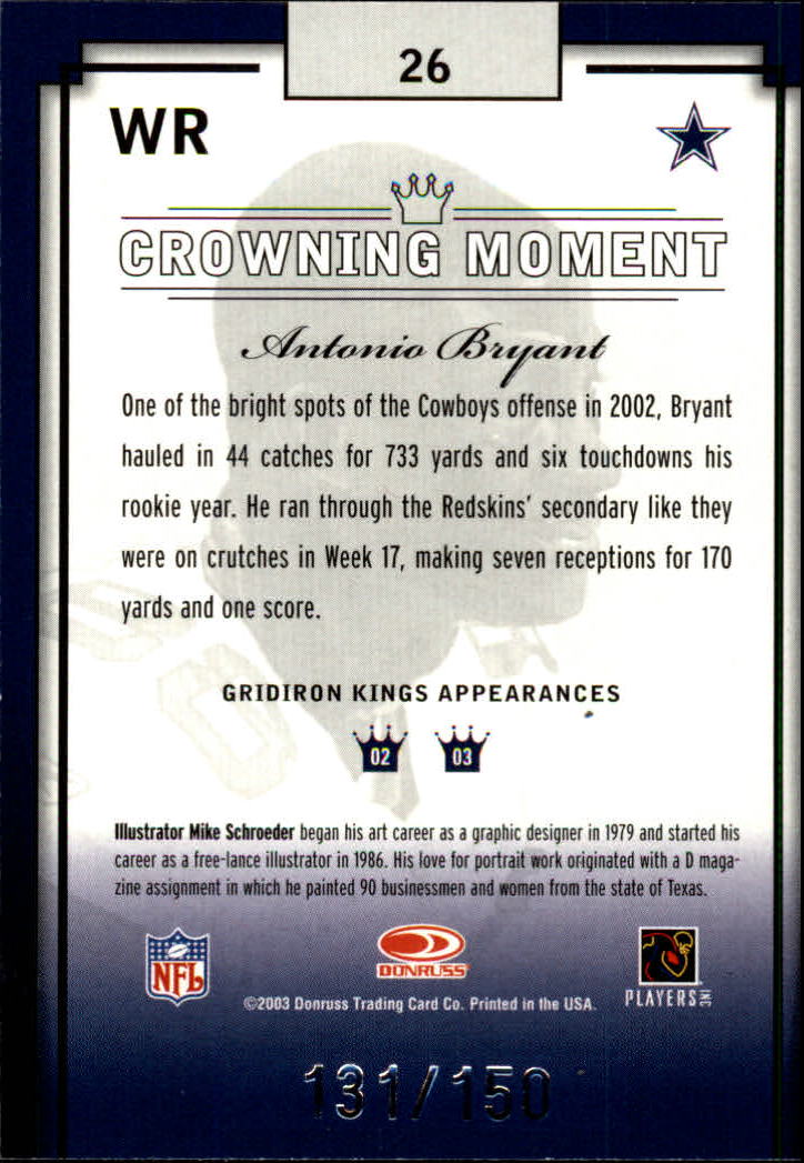 2003 Gridiron Kings Silver #26 Antonio Bryant back image