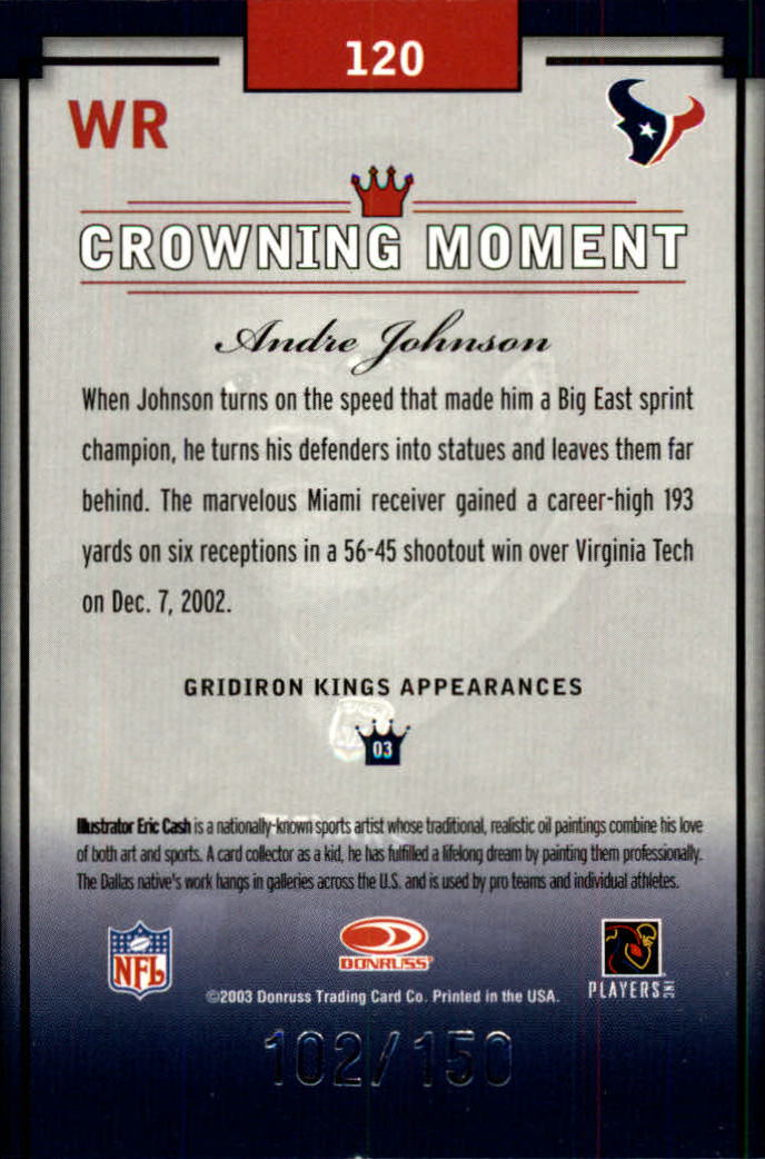 2003 Gridiron Kings Silver #120 Andre Johnson back image