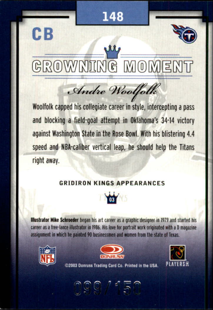 2003 Gridiron Kings Silver #148 Andre Woolfolk back image