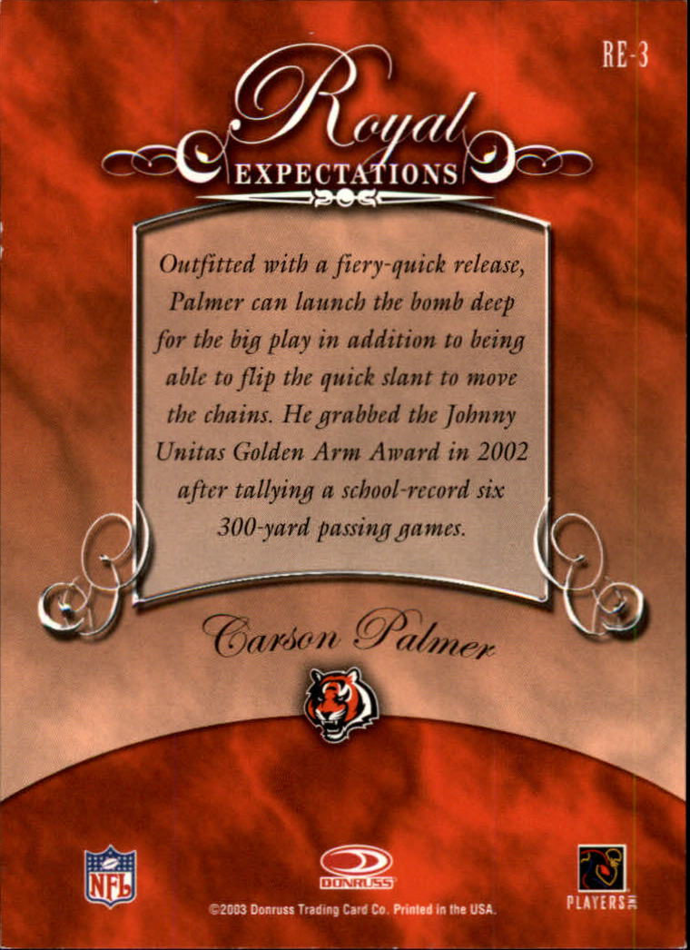 2003 Gridiron Kings Royal Expectations #RE3 Carson Palmer back image