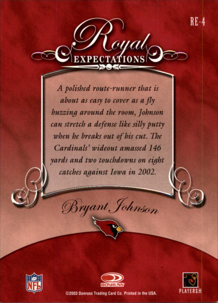 2003 Gridiron Kings Royal Expectations #RE4 Bryant Johnson back image