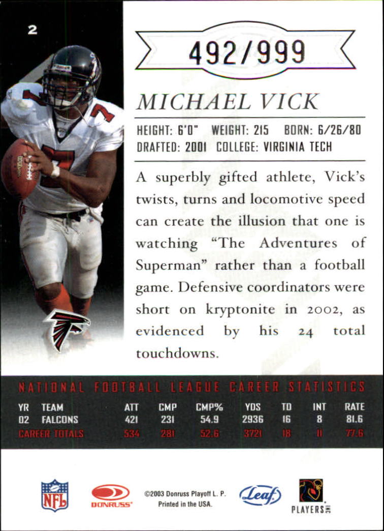 2003 Leaf Limited #2 Michael Vick back image