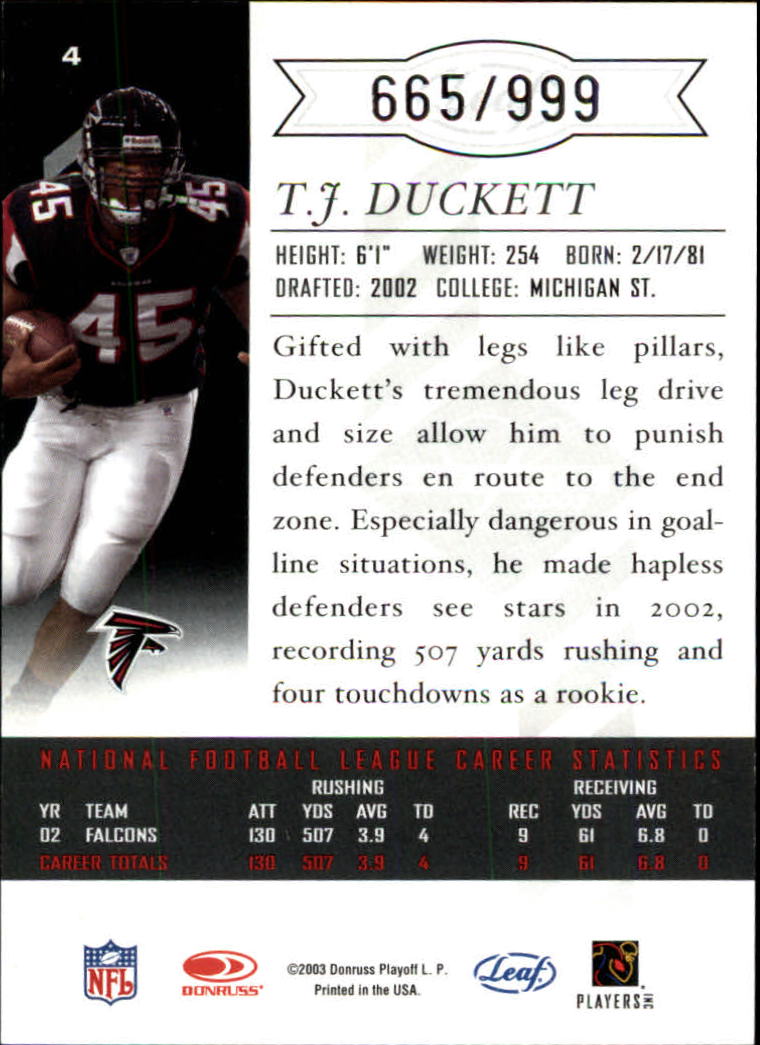 2003 Leaf Limited #4 T.J. Duckett back image