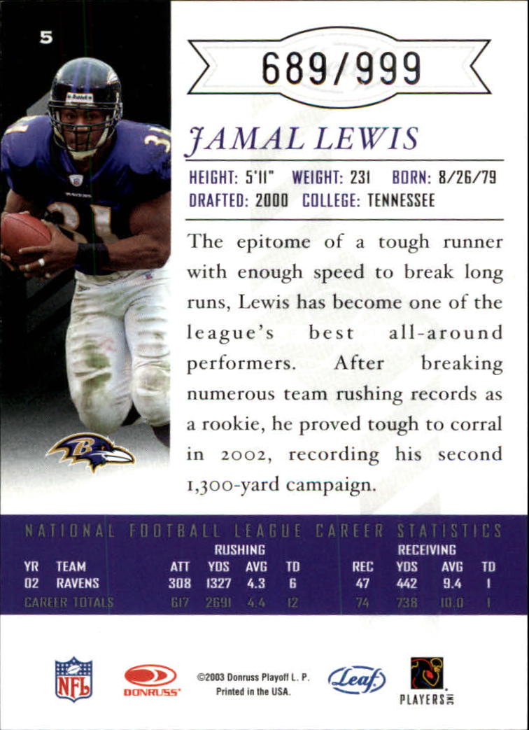 2003 Leaf Limited #5 Jamal Lewis back image