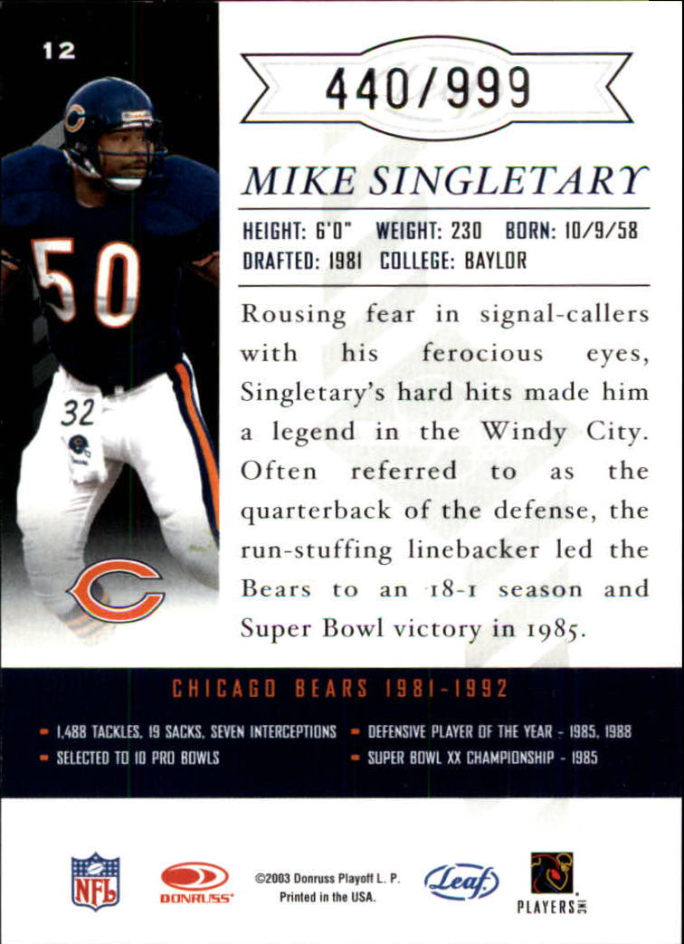 2003 Leaf Limited #12 Mike Singletary back image
