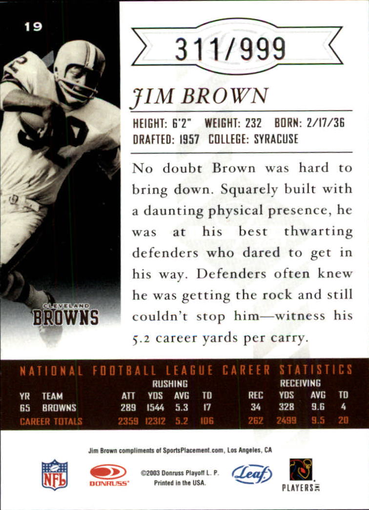 2003 Leaf Limited #19 Jim Brown back image