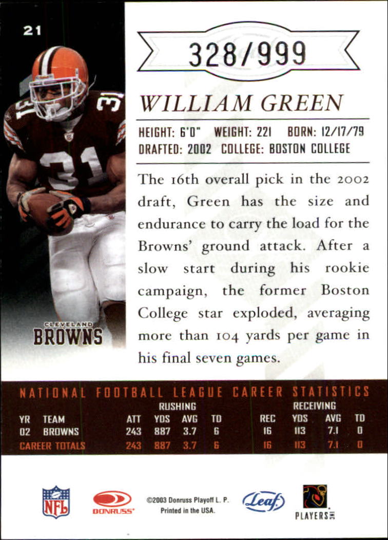 2003 Leaf Limited #21 William Green back image