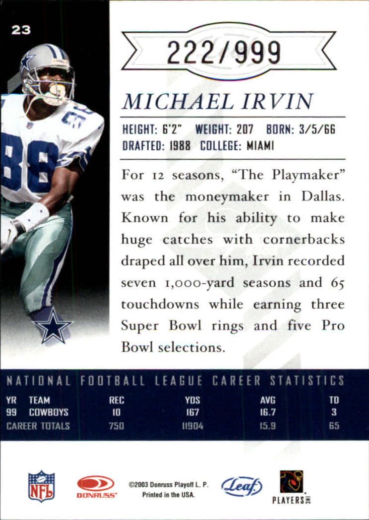 2003 Leaf Limited #23 Michael Irvin back image