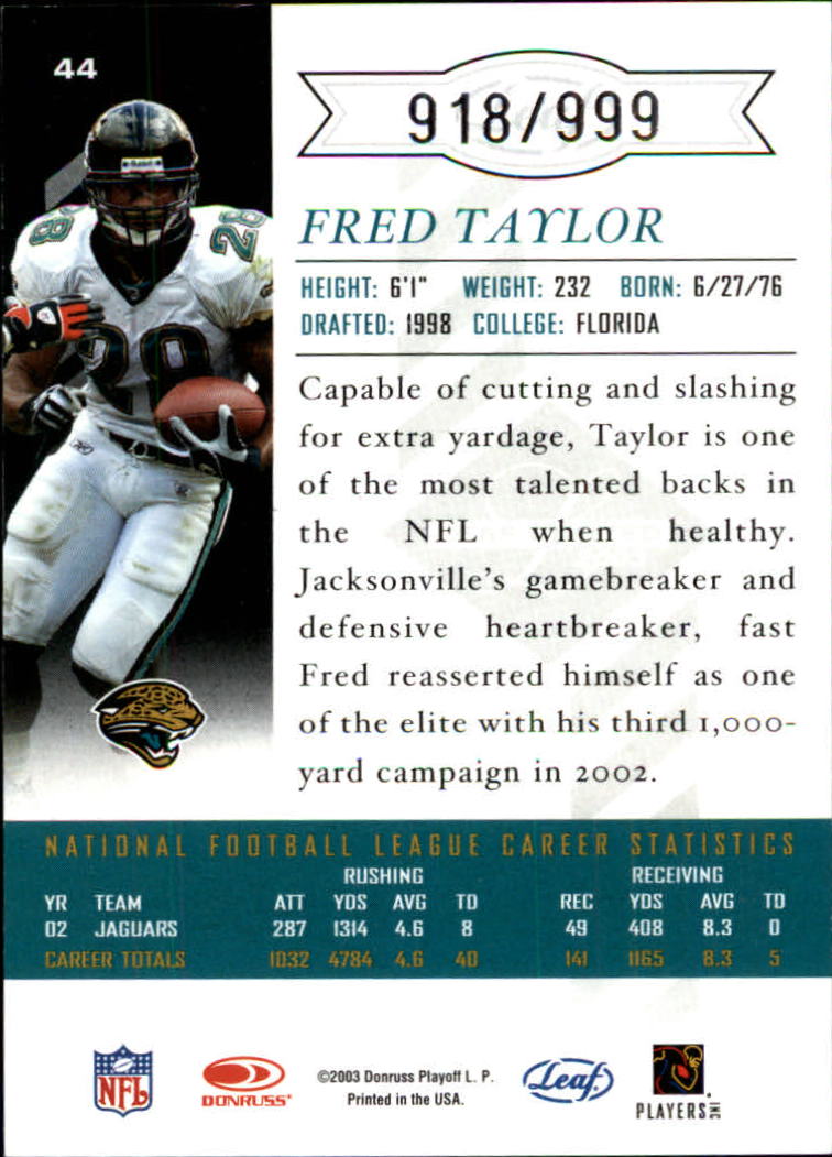 2003 Leaf Limited #44 Fred Taylor back image